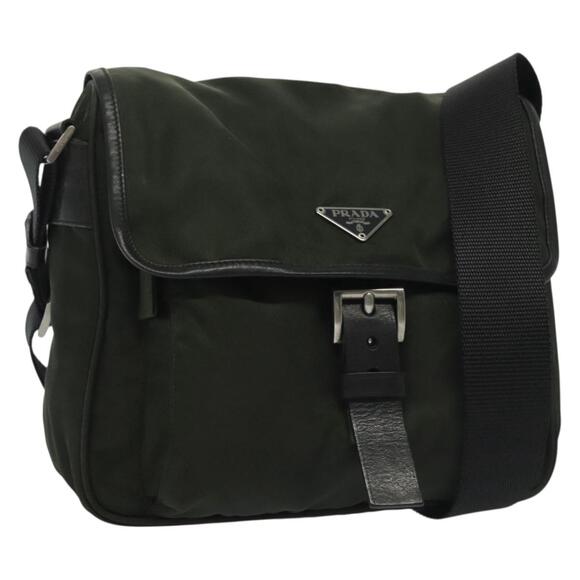 PRADA Shoulder Bag Nylon Khaki Silver - Picture 1 of 13